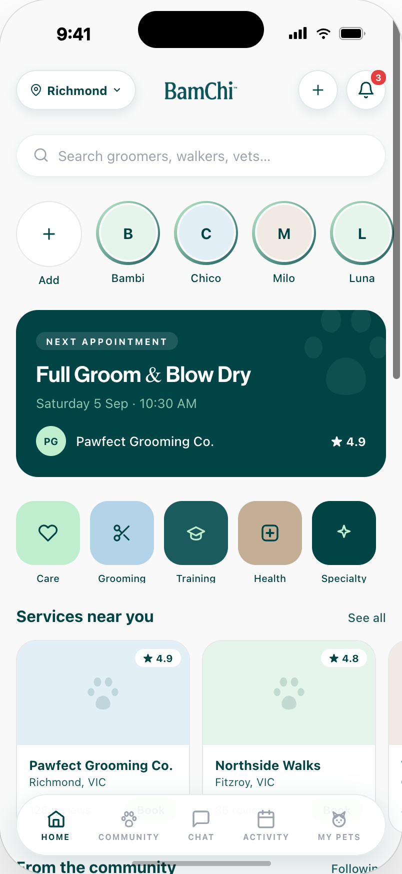 BamChi app home