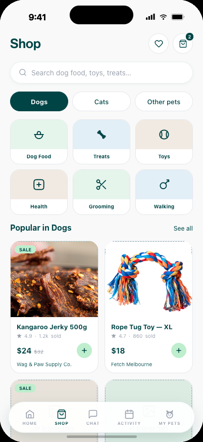 The Shop tab in the BamChi app